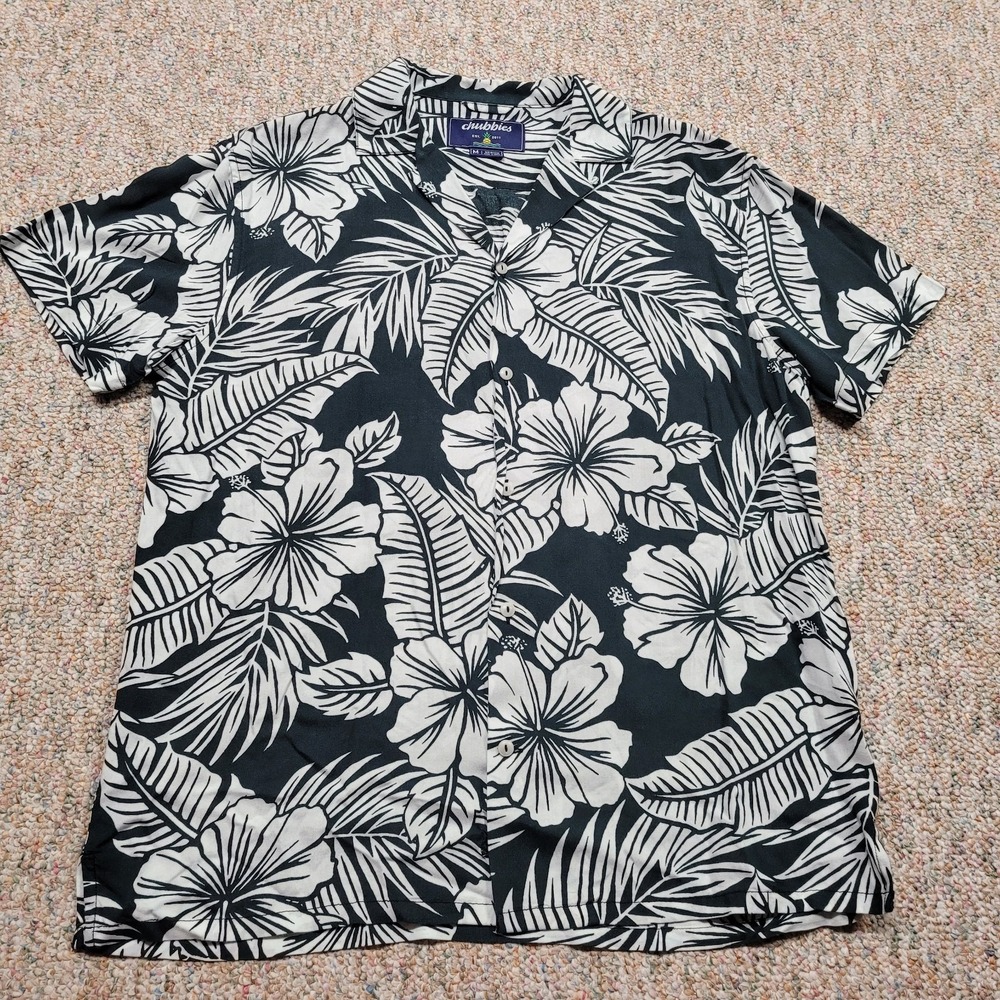 Chubbies Shirt Men Medium Hawaiian Floral Leaf Aloha Tiki Button Up Short Sleeve